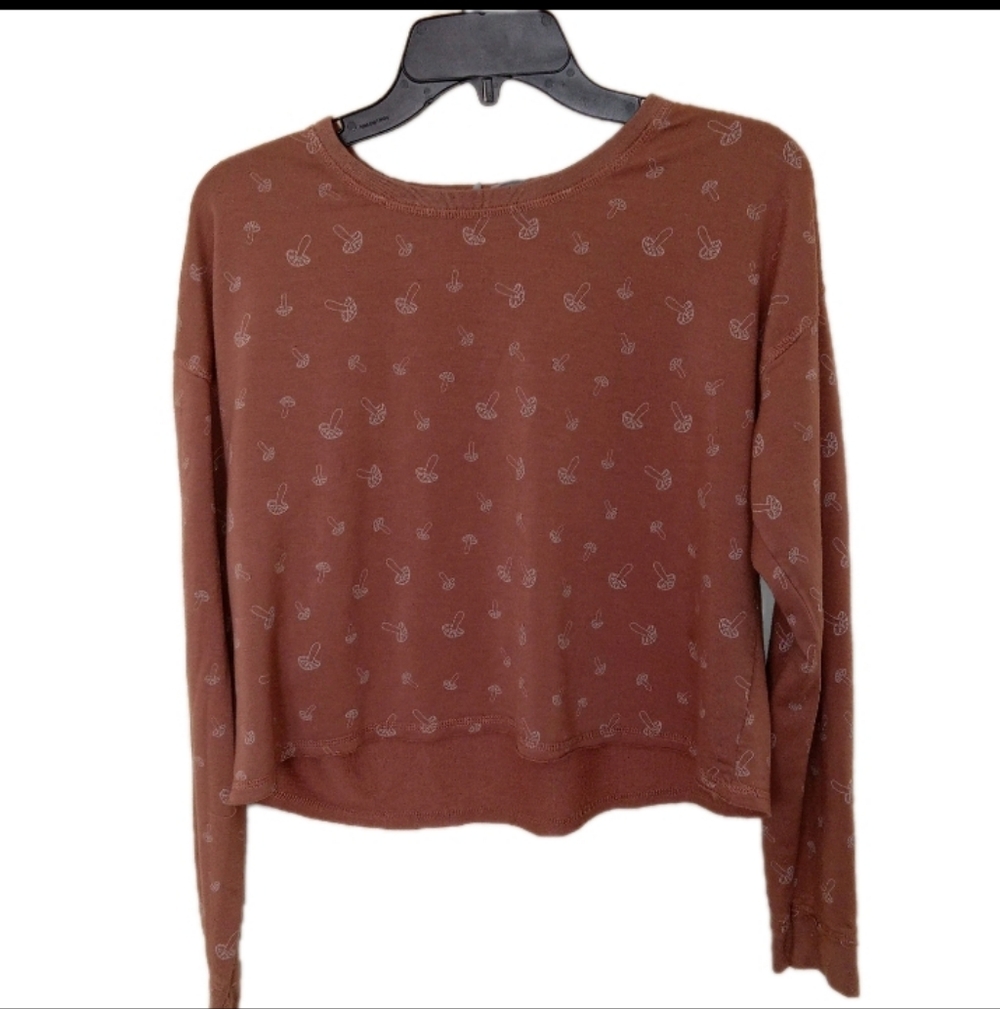 Sky & Sparrow Lt Brown Long Sleeve Crop Top Large